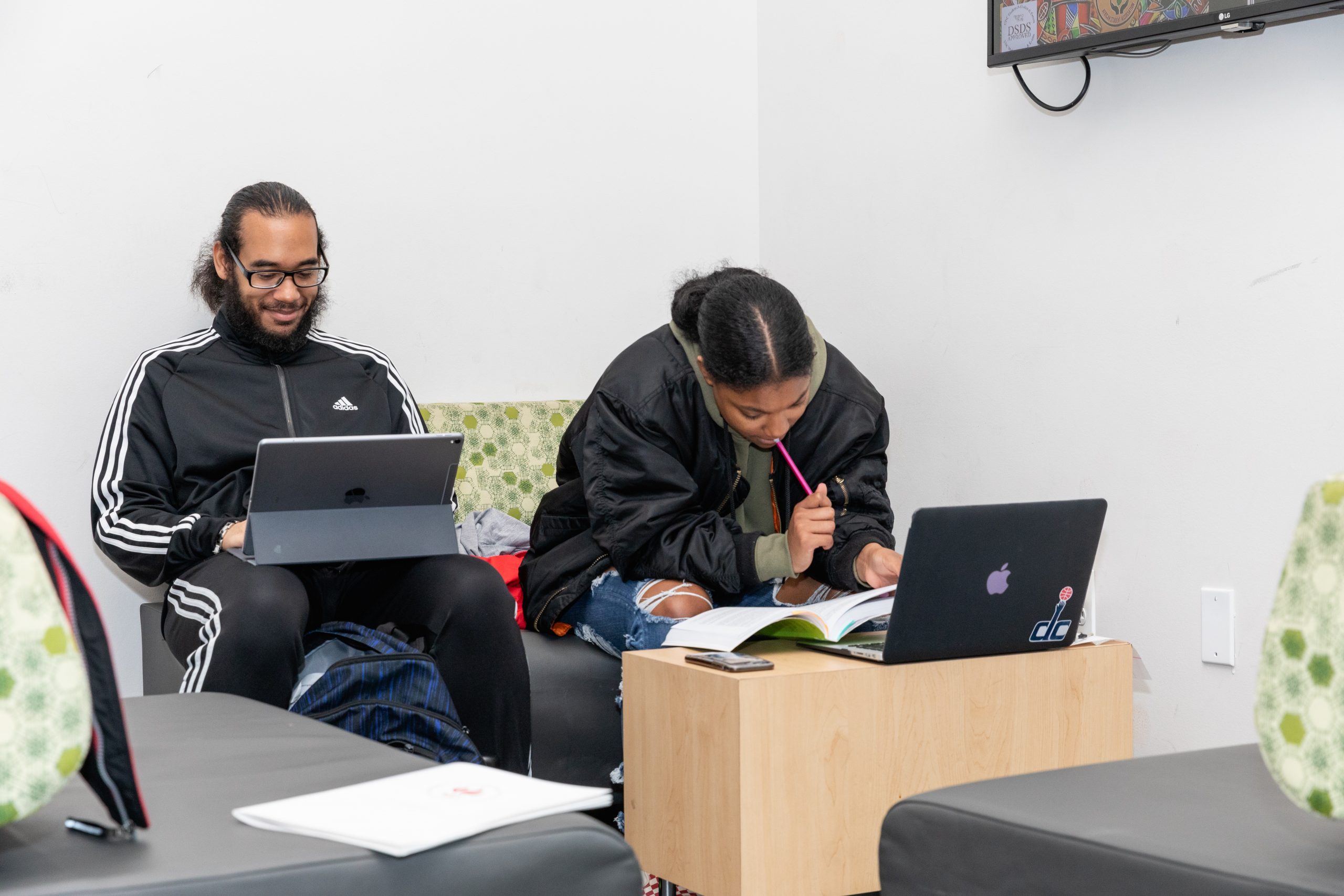 two students studying