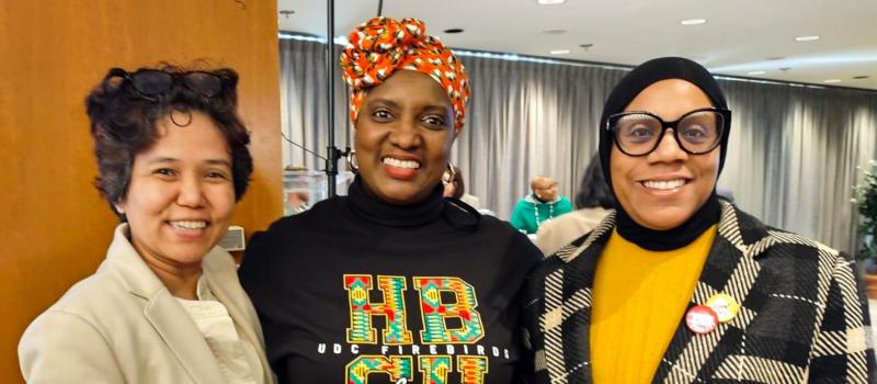 Hnin Swe (left) and JoVan Williams-Bey (right) with a UDC alumna (middle) at the event.