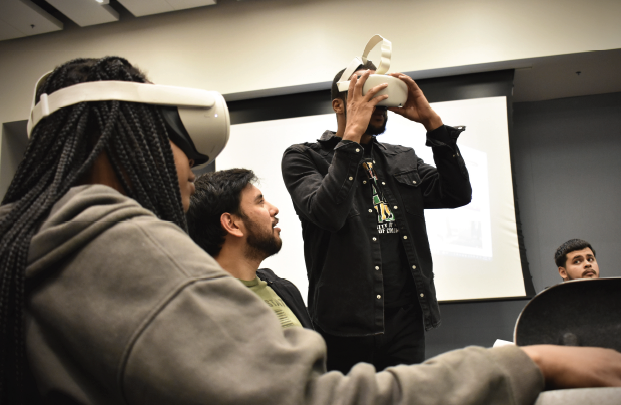 Students use VR headsets