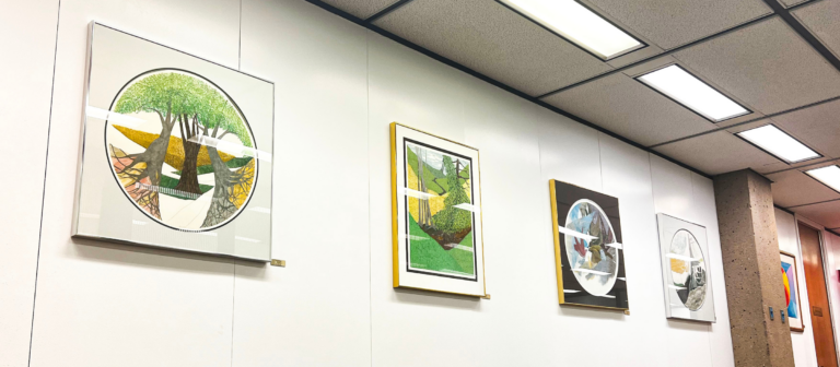 Lou Stovall’s artwork on display in the Executive Suite of Building 39.