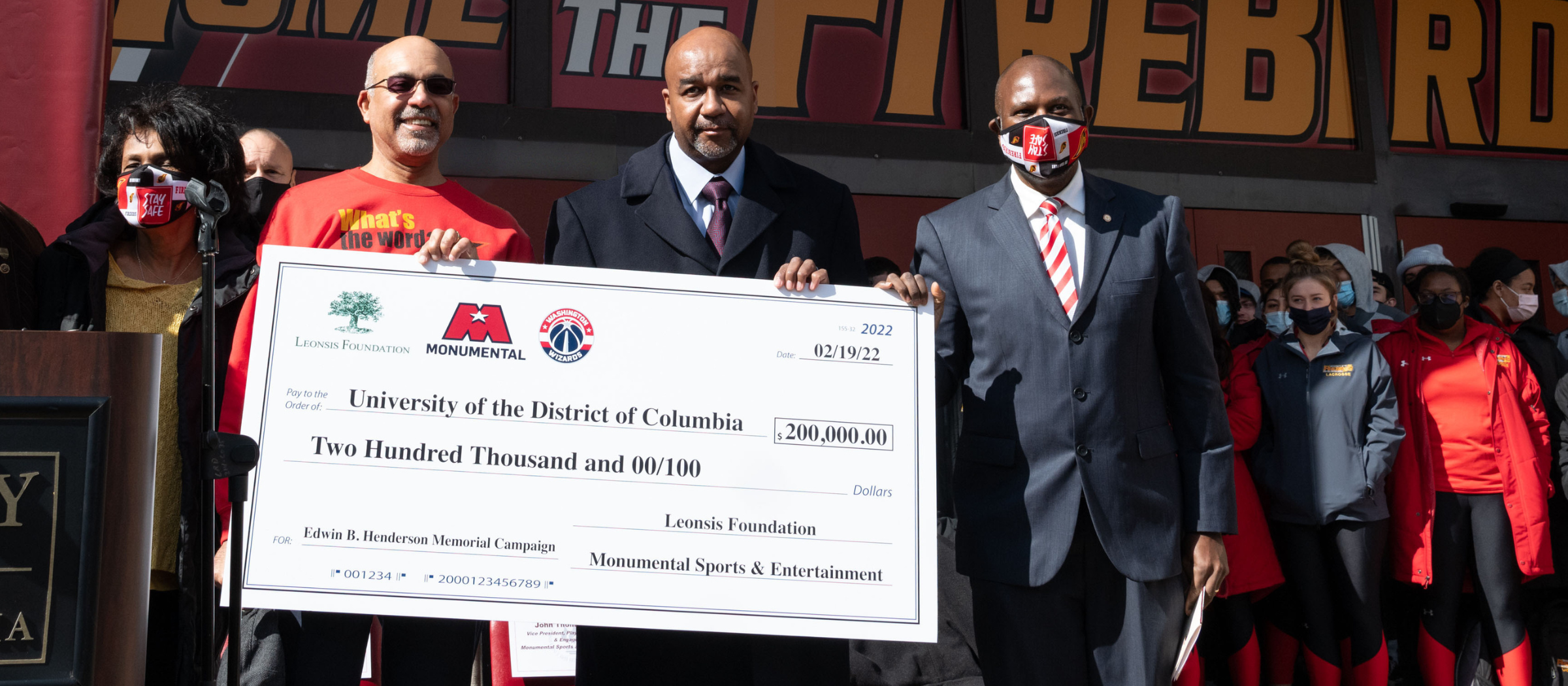 UDC President Ronald Mason Jr., Monumental Sports & Entertainment’s John Thompson III and Vice President of University Advancement Rodney Trapp