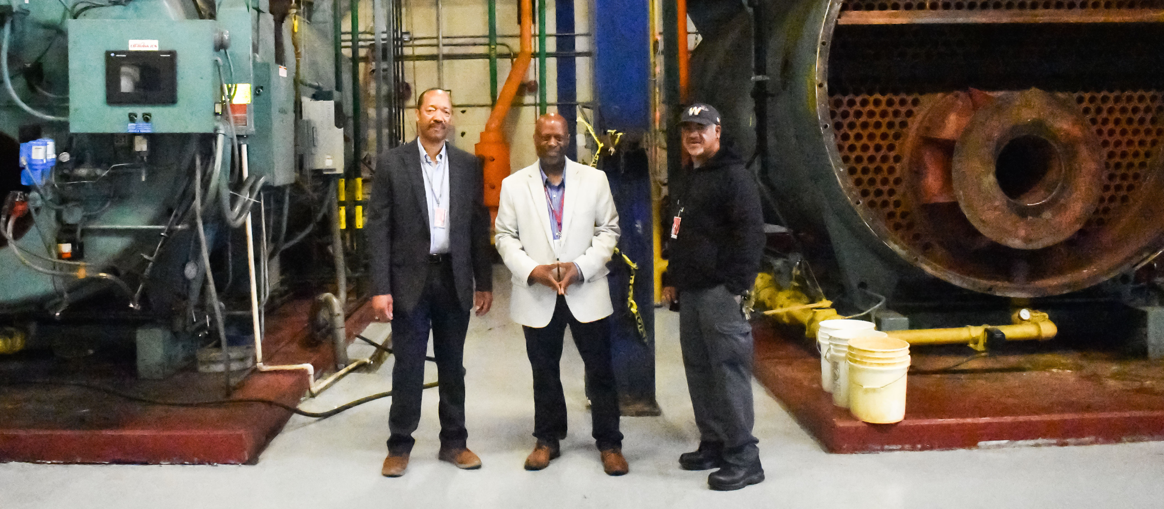 Alex Garrett, Associate Vice President, Facilities & Real Estate Management, Alvin “David” Venson, Director of Facilities and Operations, and Simmie Terrell, Supervisor of Central Plant Operations, who has worked at UDC for more than 40 years.