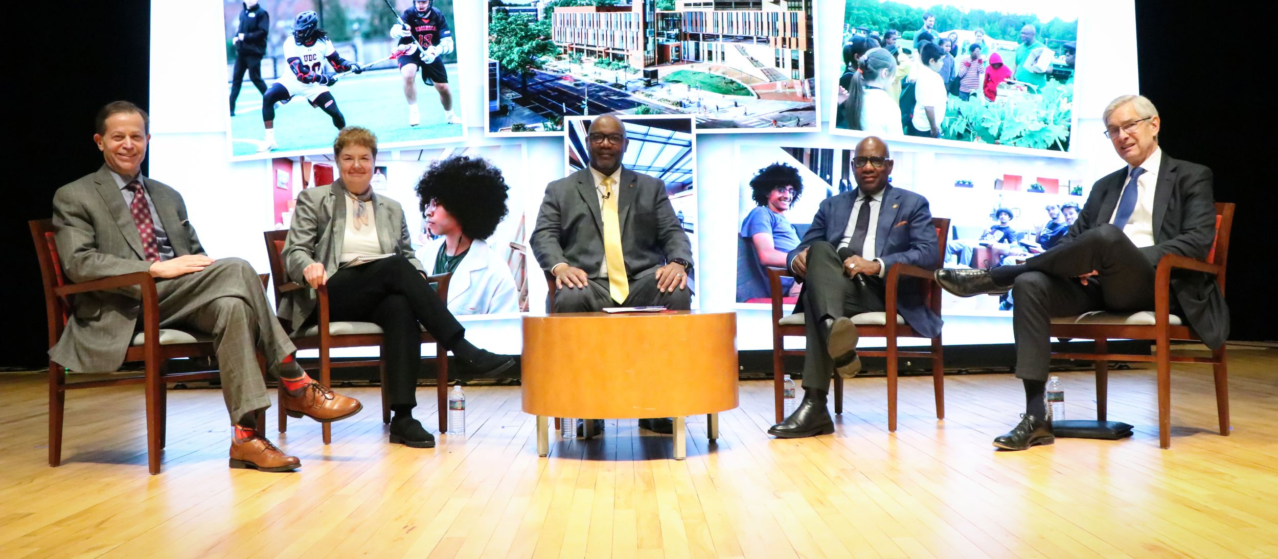 Dr. Edington led a President's roundtable on issues specific to HBCUs and public universities as part of Inauguration Week. The roundtable featured, from left, Consortium of Universities of the Washington Metropolitan Area President and CEO Andrew Flagel, American Association of State Colleges and Universities Vice President for Academic Innovation and Transformation Terry Brown, Morgan State University President David Wilson, and Association of Public and Land-Grant Universities President Mark Becker.