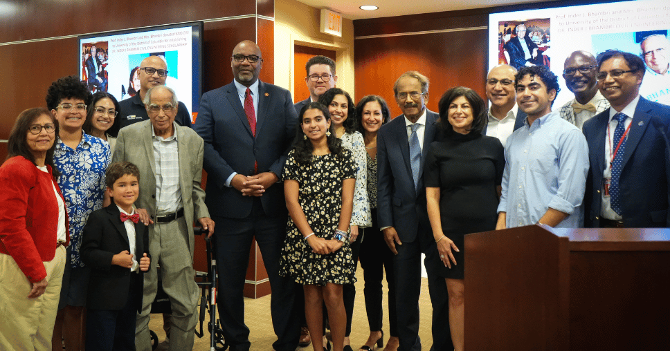 The Bhambri Family with President Edington, Devdas Shetty (Dean of SEAS) and UDC Foundation